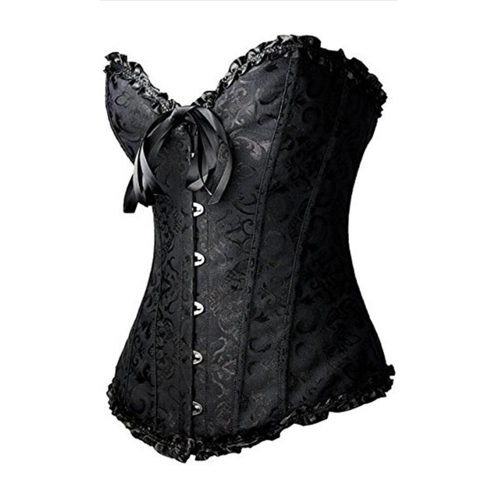 Black Goth Filigree Satin Overbust Corset Bustier Plus Size